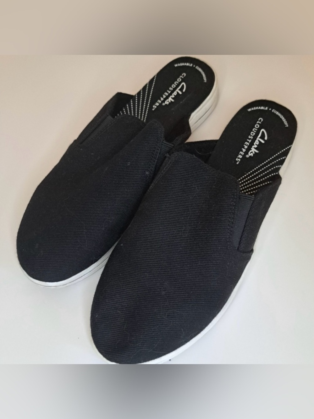 Clarks Women’s Black Slip-On Canvas Mule - Cushioned Insole